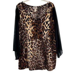 Lavish Animal Print Cheetah Sheer 3/4 Sleeve Blouse 1X